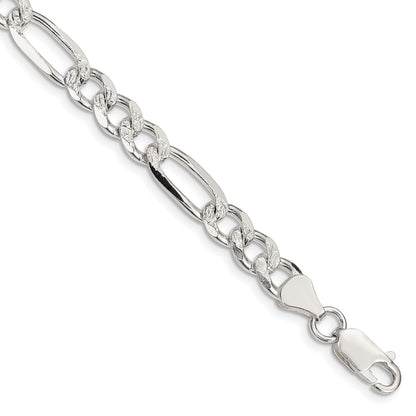 9 Inch Sterling Silver 7.25mm Pave Flat Figaro Chain Bracelet