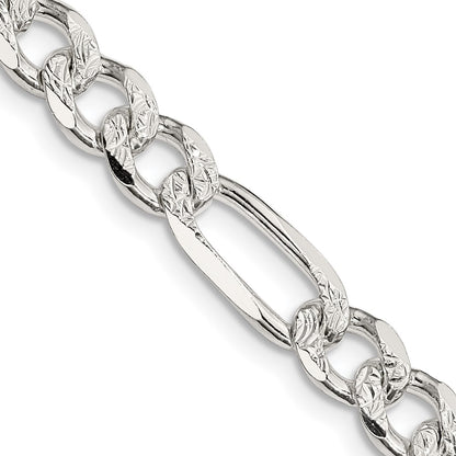 20 Inch Sterling Silver 7.25mm Pav Flat Figaro Chain Necklace