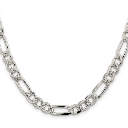 18 Inch Sterling Silver 8mm Pav Flat Figaro Chain Necklace