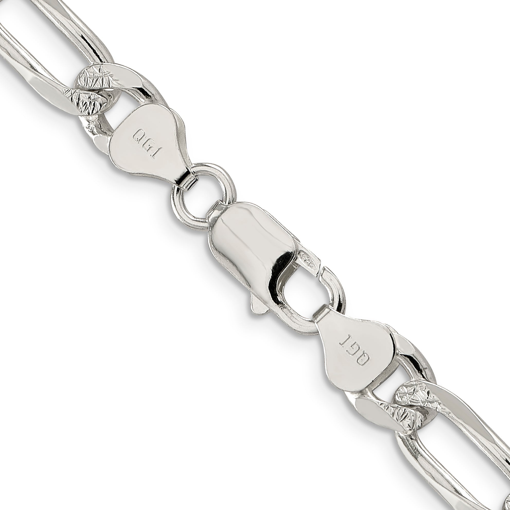 28 Inch Sterling Silver 8mm Pave Flat Figaro Chain Necklace