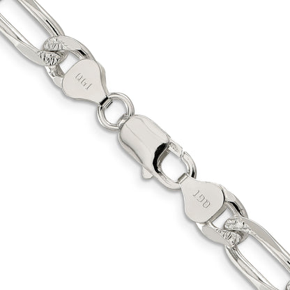 30 Inch Sterling Silver 8mm Pav Flat Figaro Chain Necklace