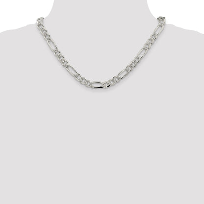 18 Inch Sterling Silver 8mm Pav Flat Figaro Chain Necklace