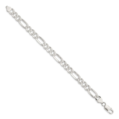 9 Inch Sterling Silver 8mm Pave Flat Figaro Chain Bracelet