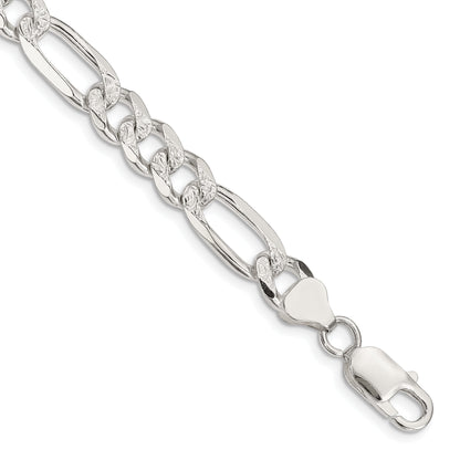 8 Inch Sterling Silver 8mm Pav Flat Figaro Chain Bracelet