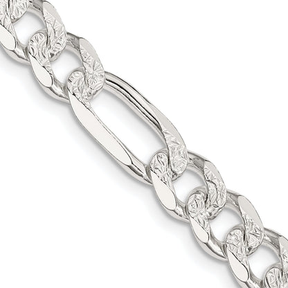 24 Inch Sterling Silver 8mm Pav Flat Figaro Chain Necklace