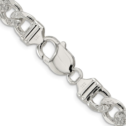 22 Inch Sterling Silver 9.5mm Pav Flat Figaro Chain Necklace