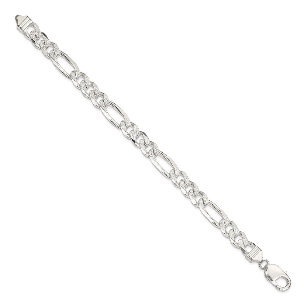 8 Inch Sterling Silver 9.5mm Pav Flat Figaro Chain Bracelet