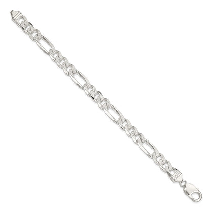 8 Inch Sterling Silver 9.5mm Pav Flat Figaro Chain Bracelet