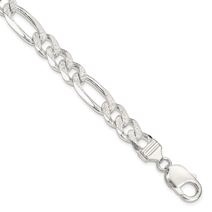 8 Inch Sterling Silver 9.5mm Pav Flat Figaro Chain Bracelet