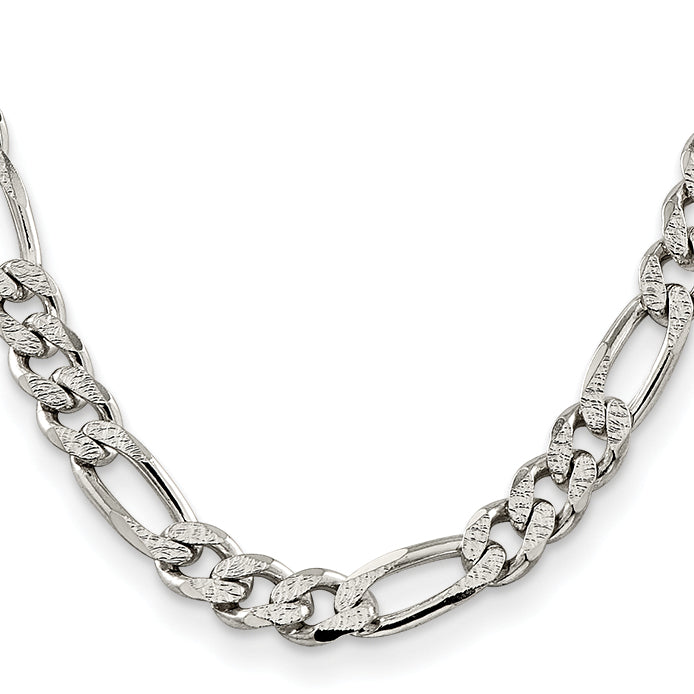 26 Inch Sterling Silver 11.0mm Pav Flat Figaro Chain Necklace