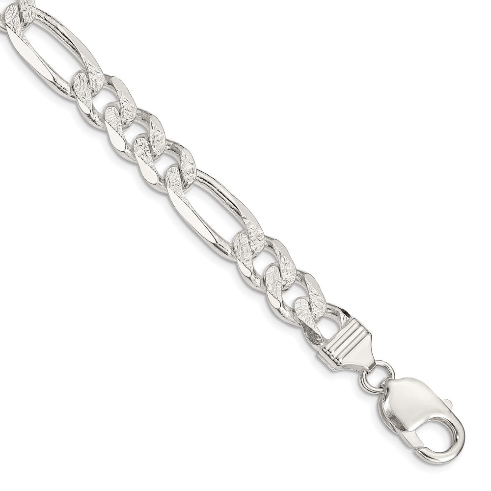 8 Inch Sterling Silver 11.0mm Pav Flat Figaro Chain Bracelet