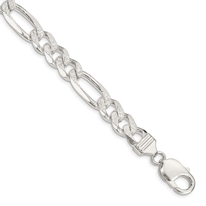 8 Inch Sterling Silver 11.0mm Pav Flat Figaro Chain Bracelet