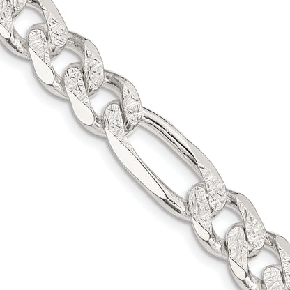 22 Inch Sterling Silver 11.0mm Pav Flat Figaro Chain Necklace