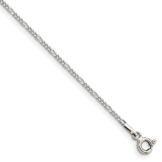 7 Inch Sterling Silver 1.4mm Figaro Chain Bracelet