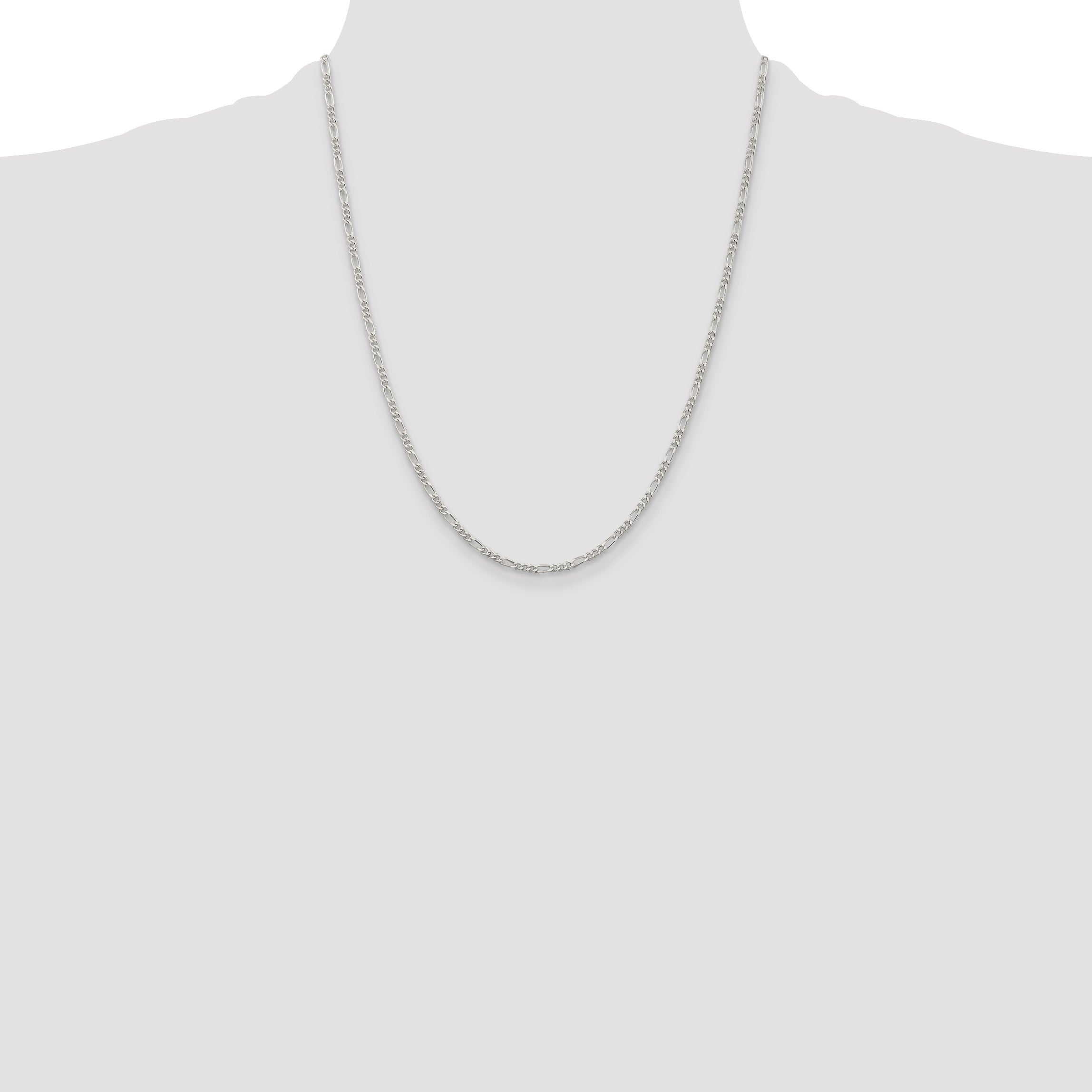 22 Inch Sterling Silver Rhodium-Plated 2.25mm Figaro Chain Necklace