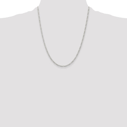 22 Inch Sterling Silver Rhodium-Plated 2.25mm Figaro Chain Necklace