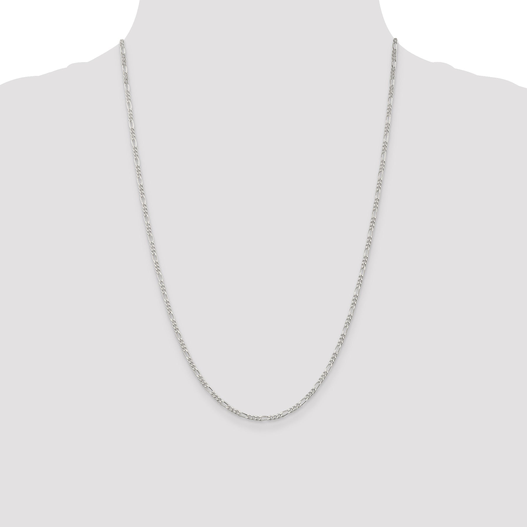 24 Inch Sterling Silver Rhodium-Plated 2.25mm Figaro Chain Necklace