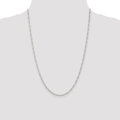 24 Inch Sterling Silver Rhodium-Plated 2.25mm Figaro Chain Necklace