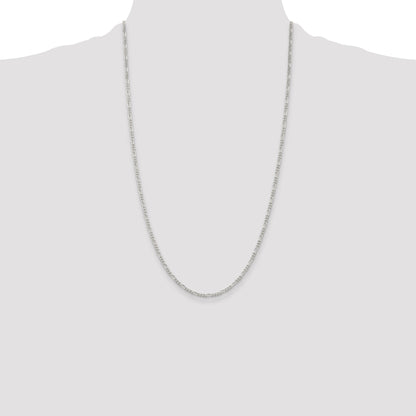26 Inch Sterling Silver Rhodium-Plated 2.25mm Figaro Chain Necklace