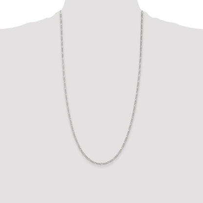 28 Inch Sterling Silver Rhodium-Plated 2.25mm Figaro Chain Necklace