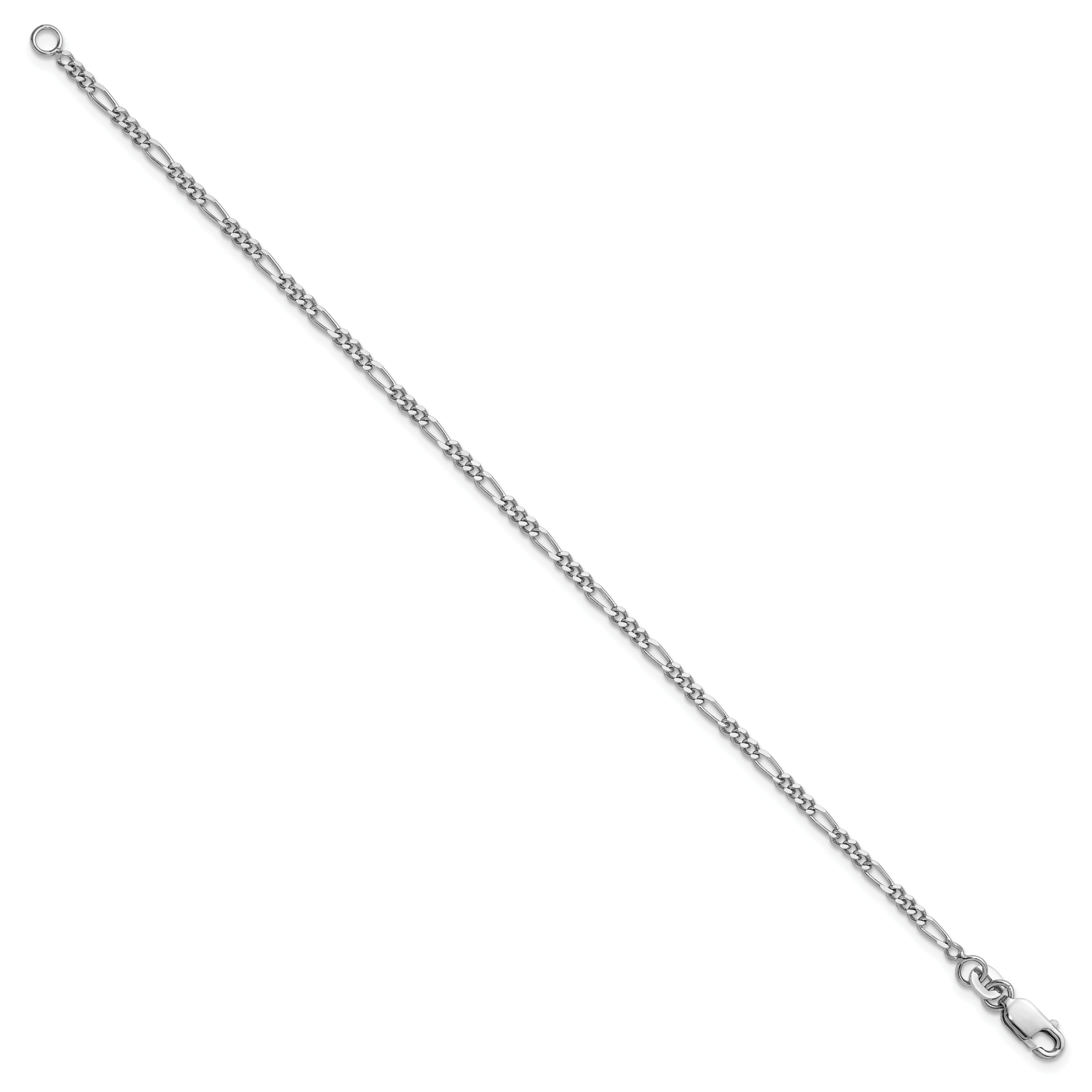 7 Inch Sterling Silver Rhodium-Plated 2.25mm Figaro Chain Bracelet