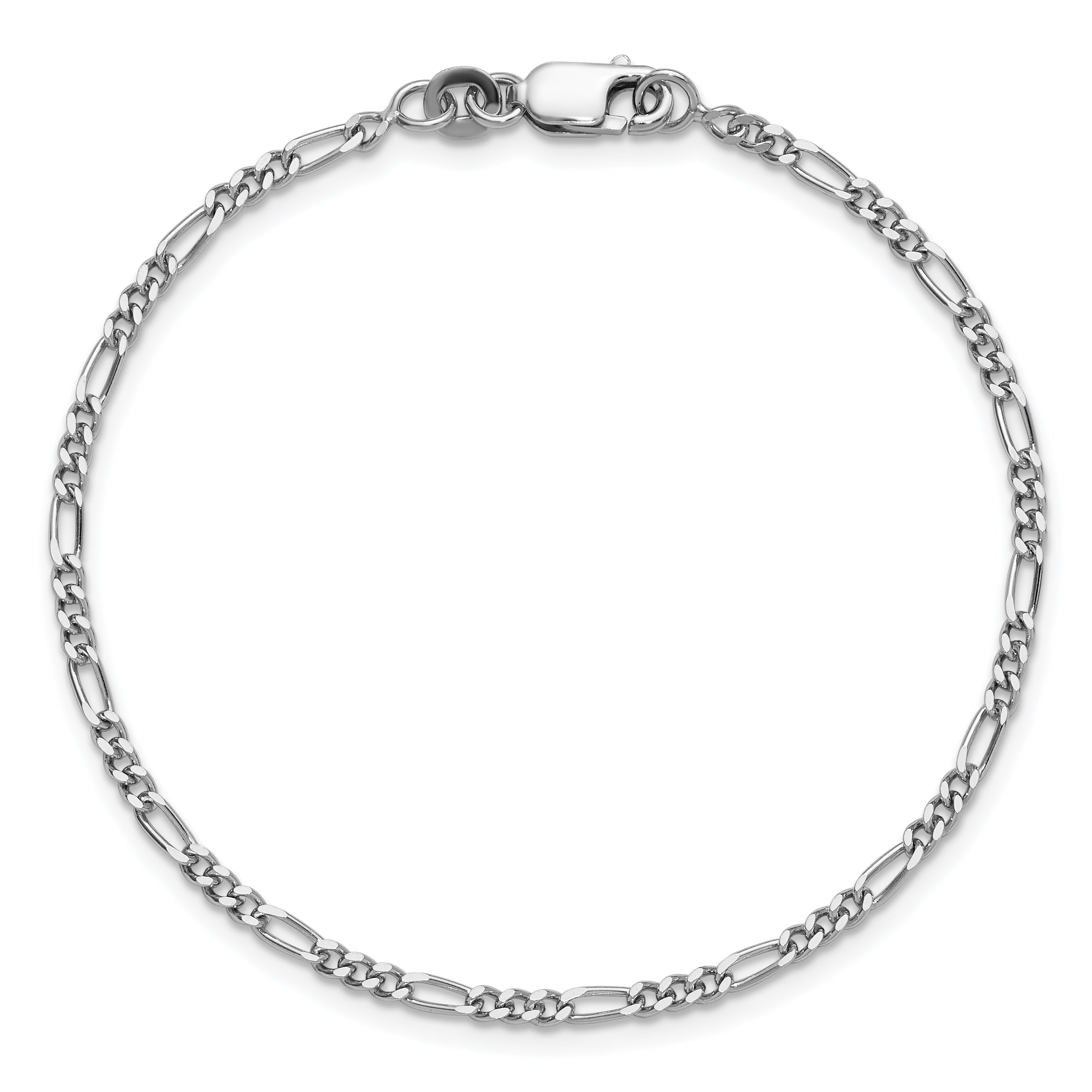 7 Inch Sterling Silver Rhodium-Plated 2.25mm Figaro Chain Bracelet