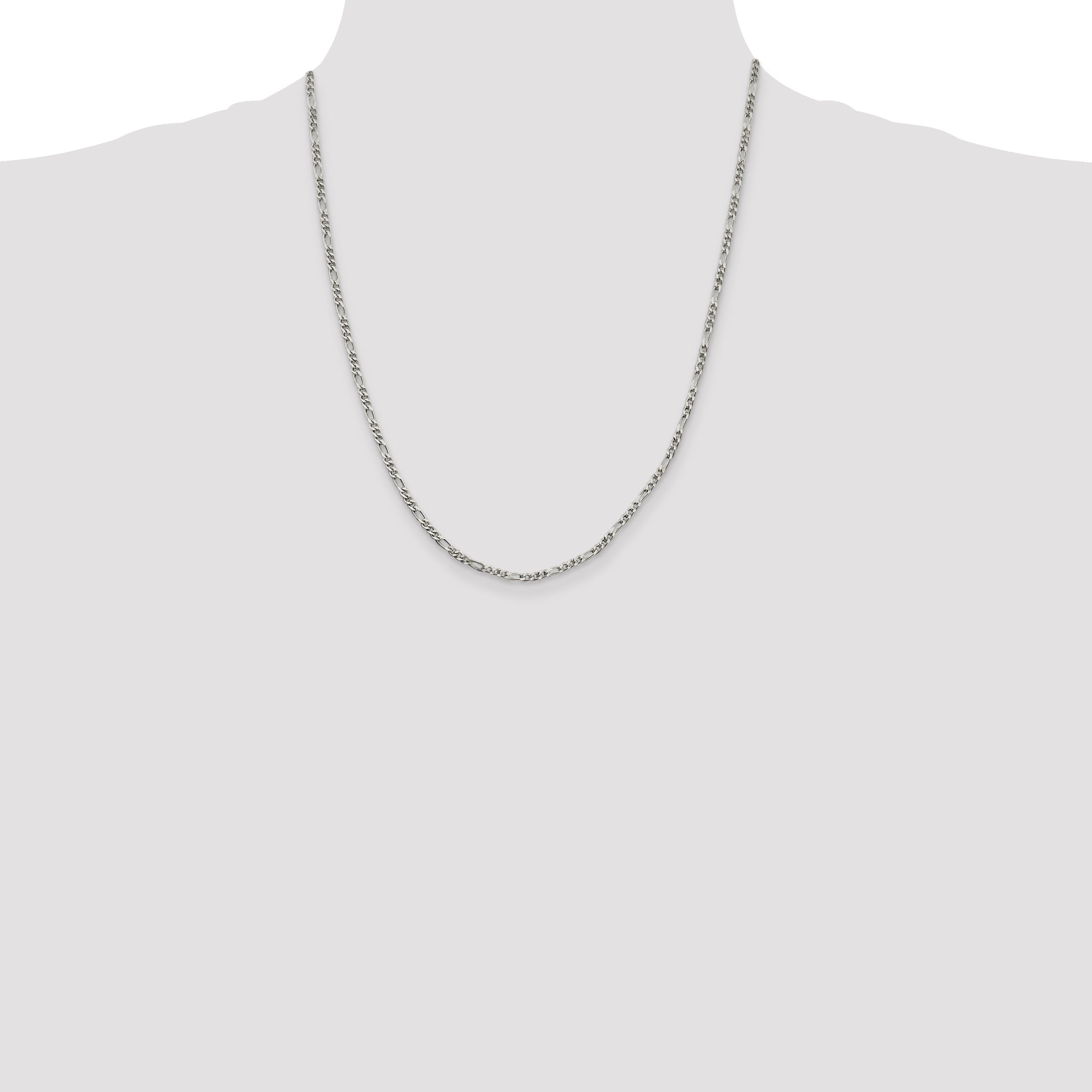 22 Inch Sterling Silver 2.5mm Figaro Chain Necklace