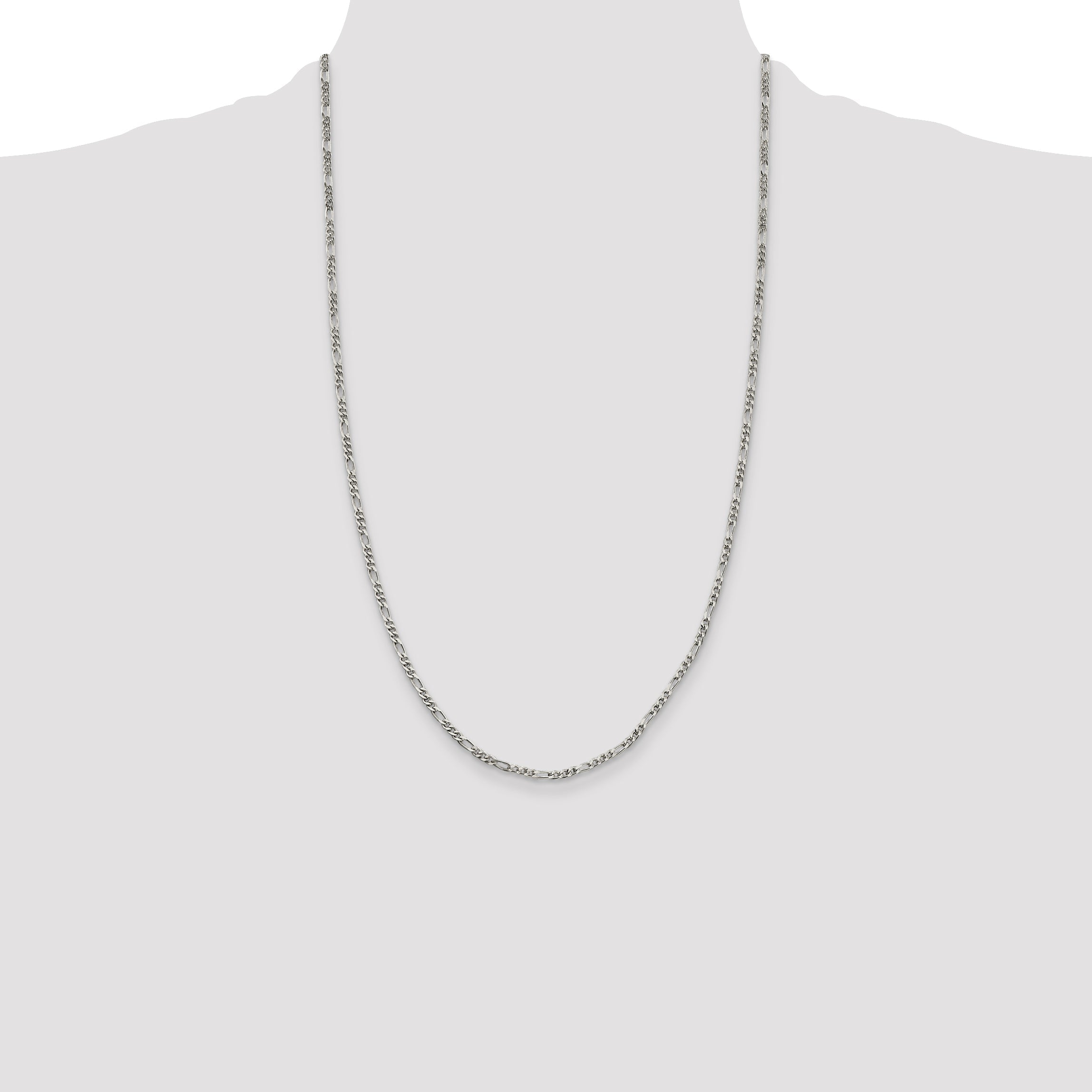 26 Inch Sterling Silver 2.5mm Figaro Chain Necklace