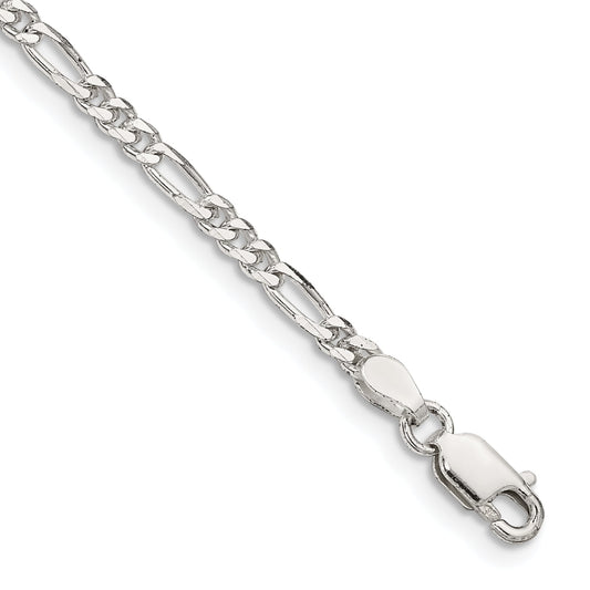 9 Inch Sterling Silver 2.85mm Figaro Chain Anklet