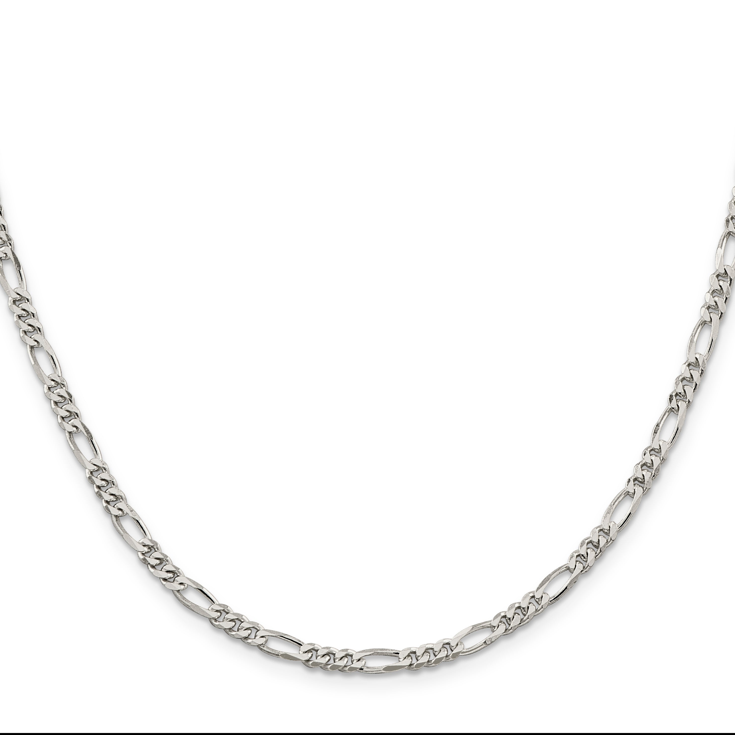 20 Inch Sterling Silver Rhodium-Plated 3.5mm Figaro Chain Necklace