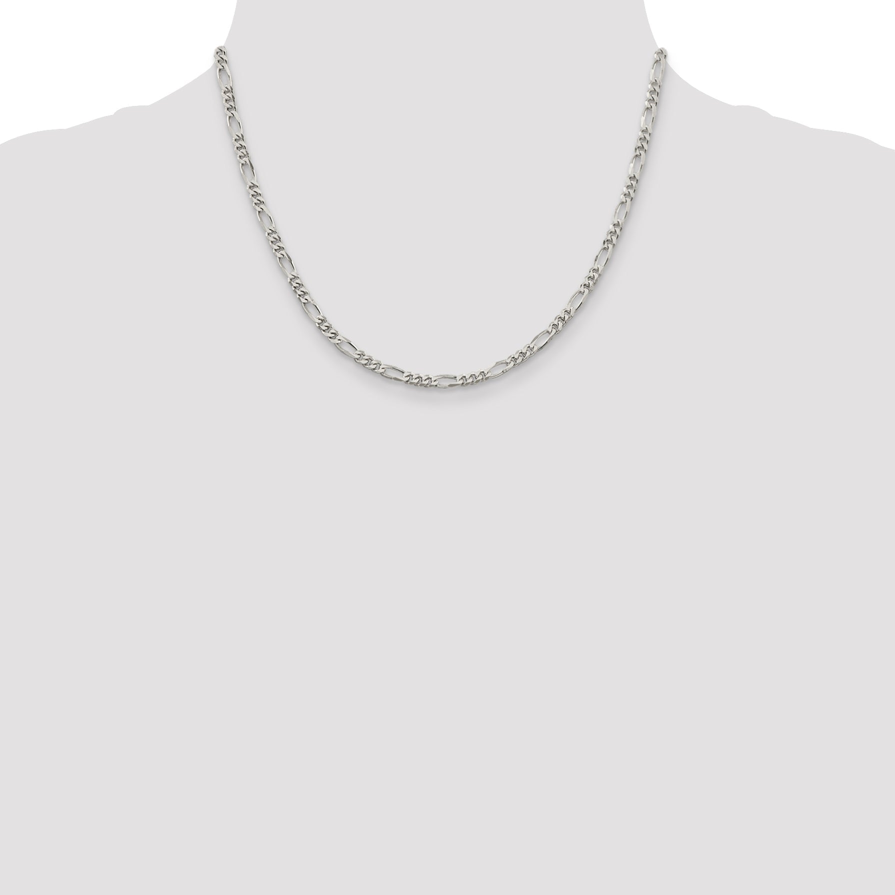 18 Inch Sterling Silver Rhodium-Plated 3.5mm Figaro Chain Necklace