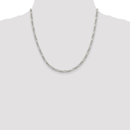 20 Inch Sterling Silver Rhodium-Plated 3.5mm Figaro Chain Necklace