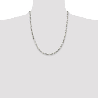 22 Inch Sterling Silver Rhodium-Plated 3.5mm Figaro Chain Necklace