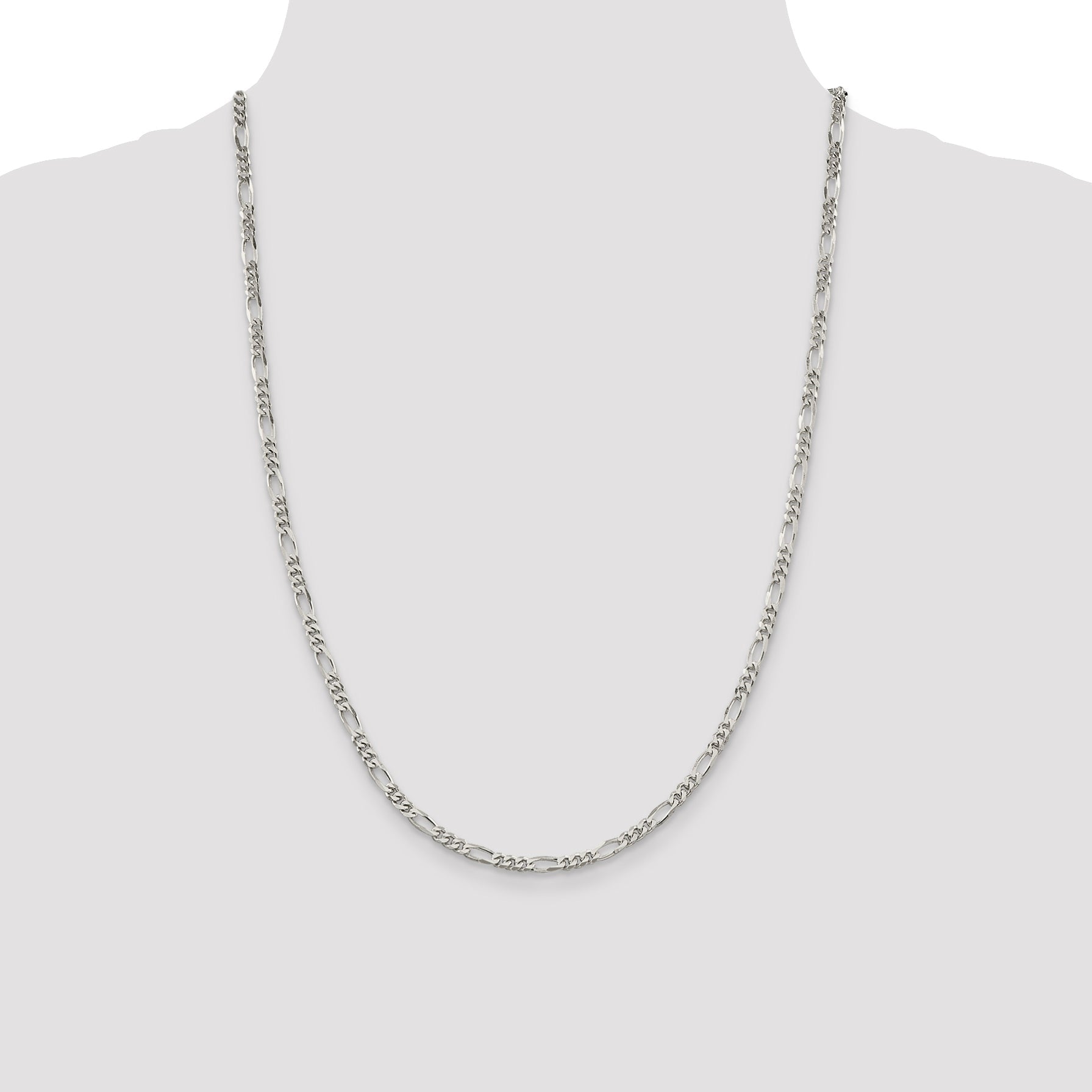 24 Inch Sterling Silver Rhodium-Plated 3.5mm Figaro Chain Necklace