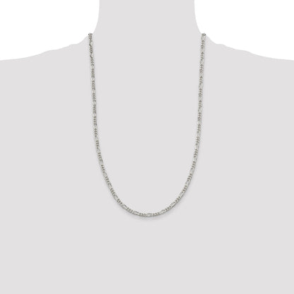 26 Inch Sterling Silver Rhodium-Plated 3.5mm Figaro Chain Necklace