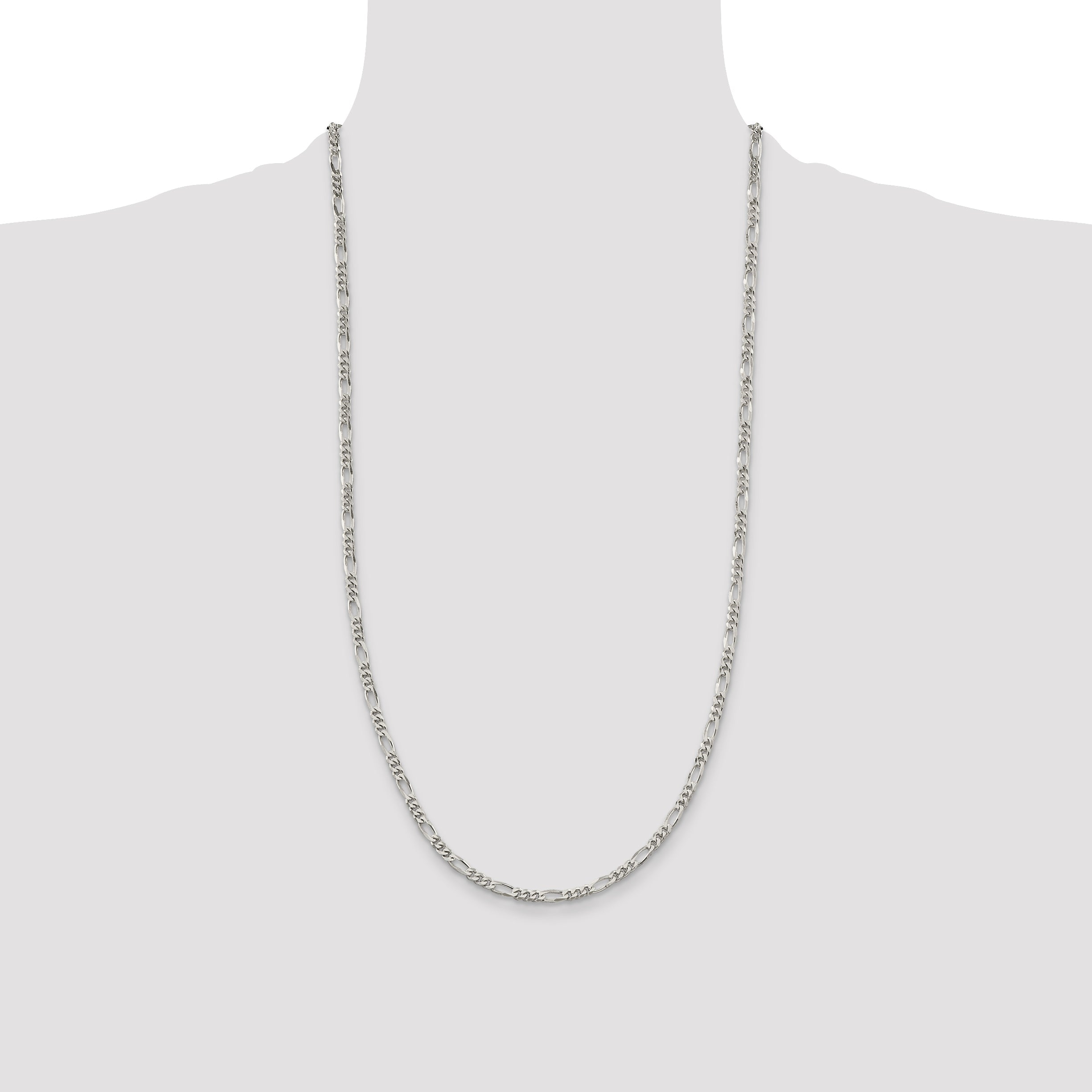 28 Inch Sterling Silver Rhodium-Plated 3.5mm Figaro Chain Necklace