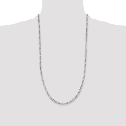 28 Inch Sterling Silver Rhodium-Plated 3.5mm Figaro Chain Necklace