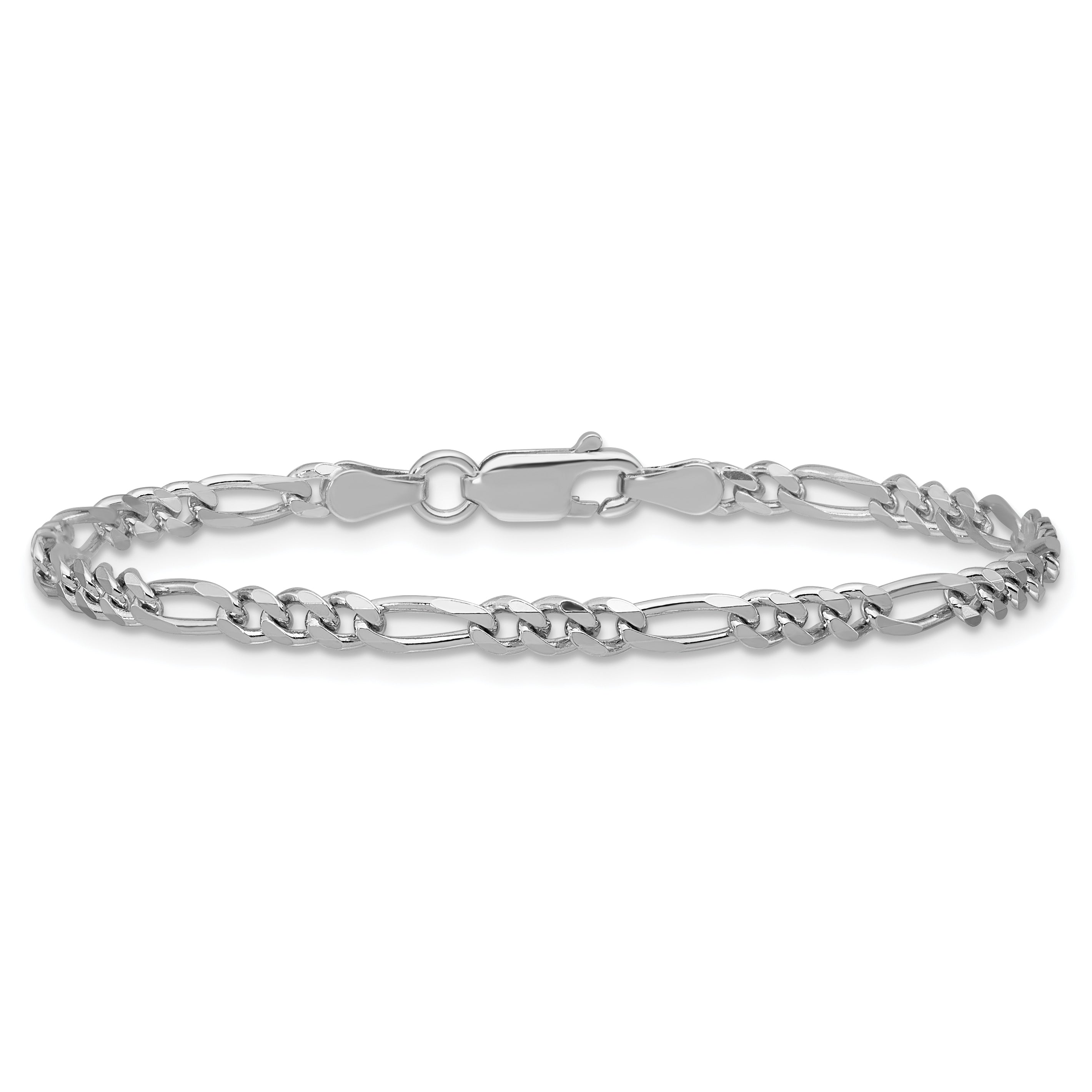 8 Inch Sterling Silver Rhodium-Plated 3.5mm Figaro Chain Bracelet