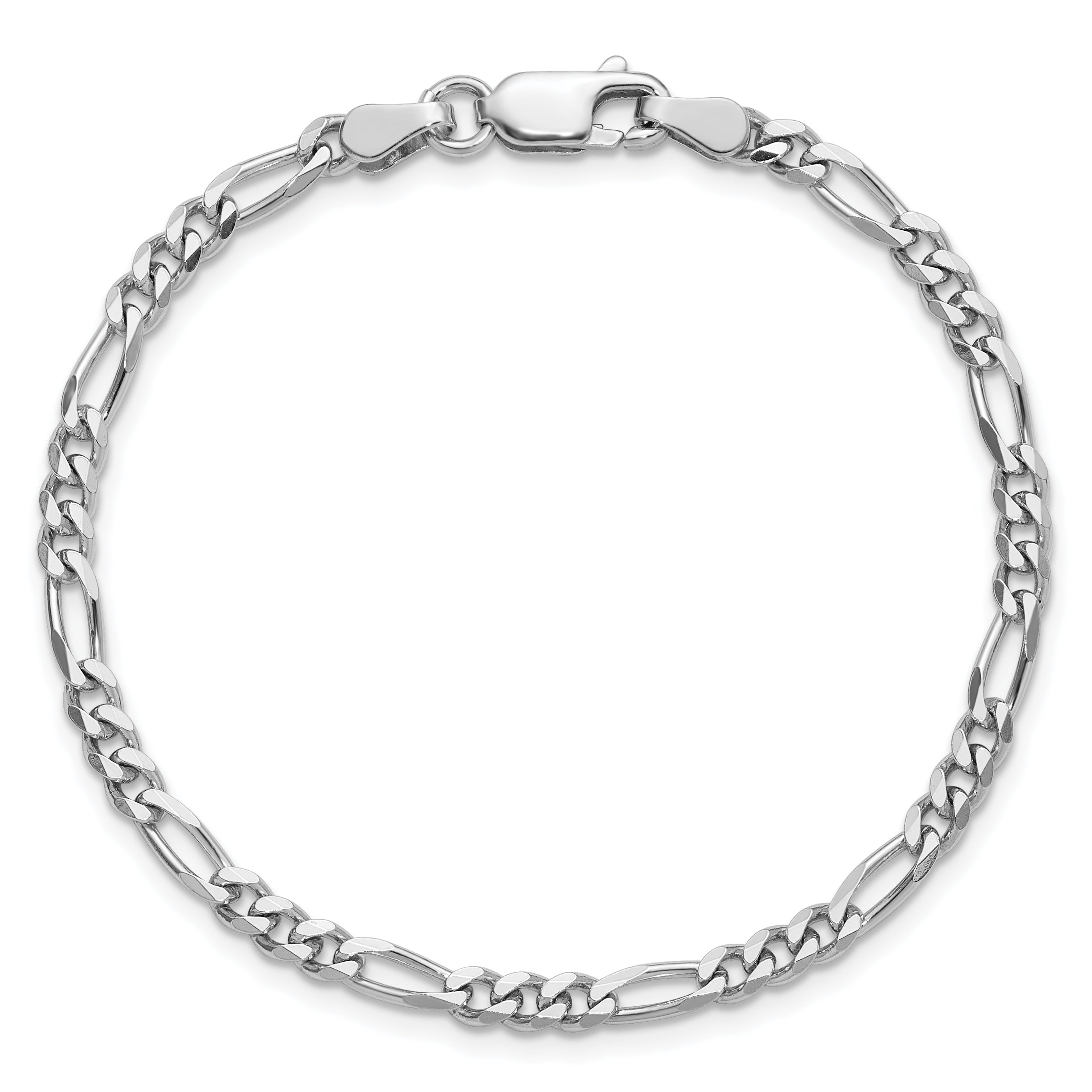 8 Inch Sterling Silver Rhodium-Plated 3.5mm Figaro Chain Bracelet