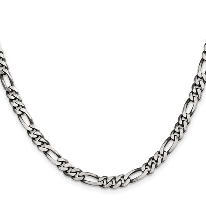 20 Inch Sterling Silver Antiqued 5.5mm Figaro Chain Necklace