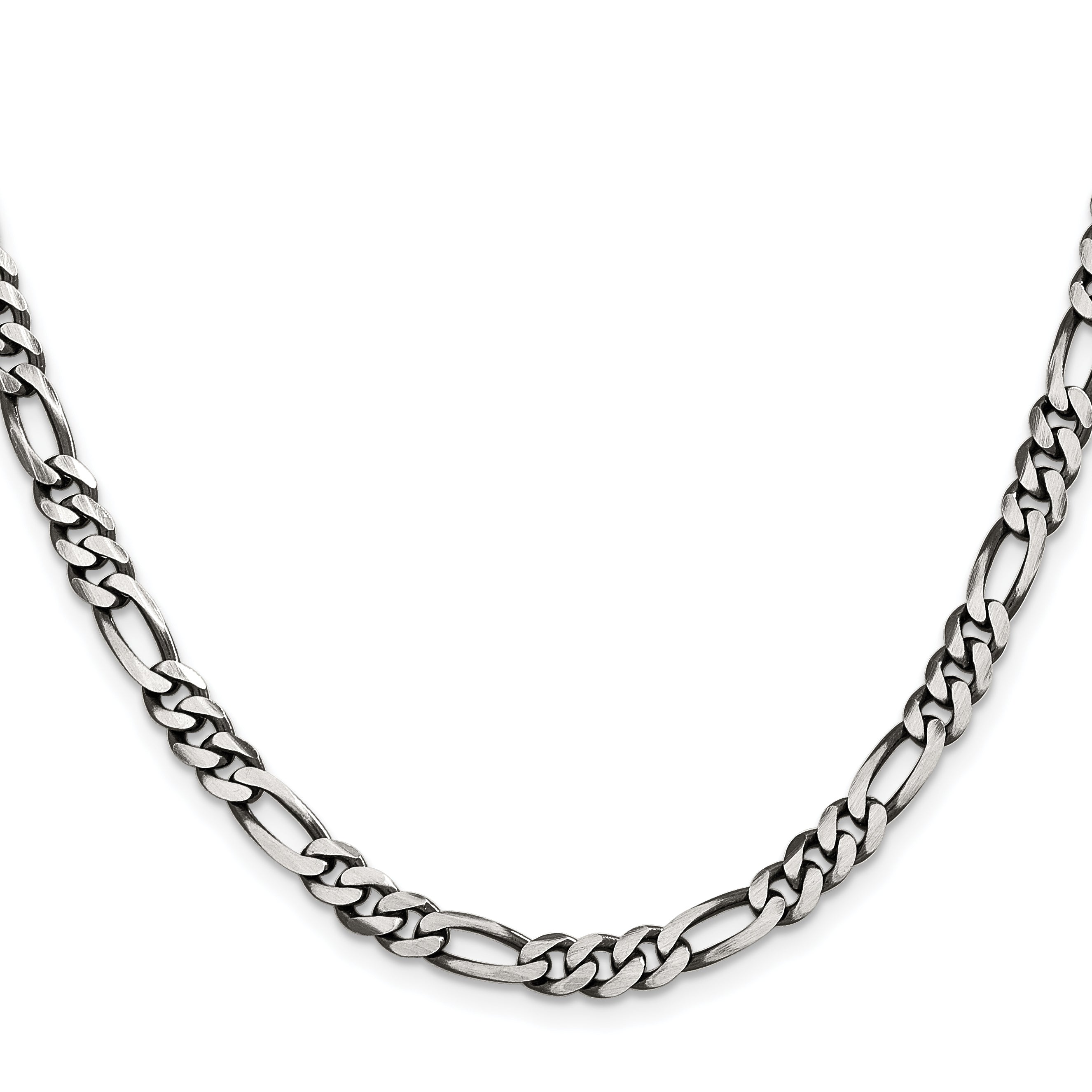 26 Inch Sterling Silver Antiqued 5.5mm Figaro Chain Necklace