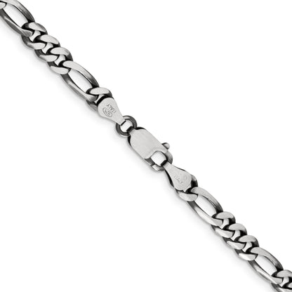 22 Inch Sterling Silver Antiqued 5.5mm Figaro Chain Necklace