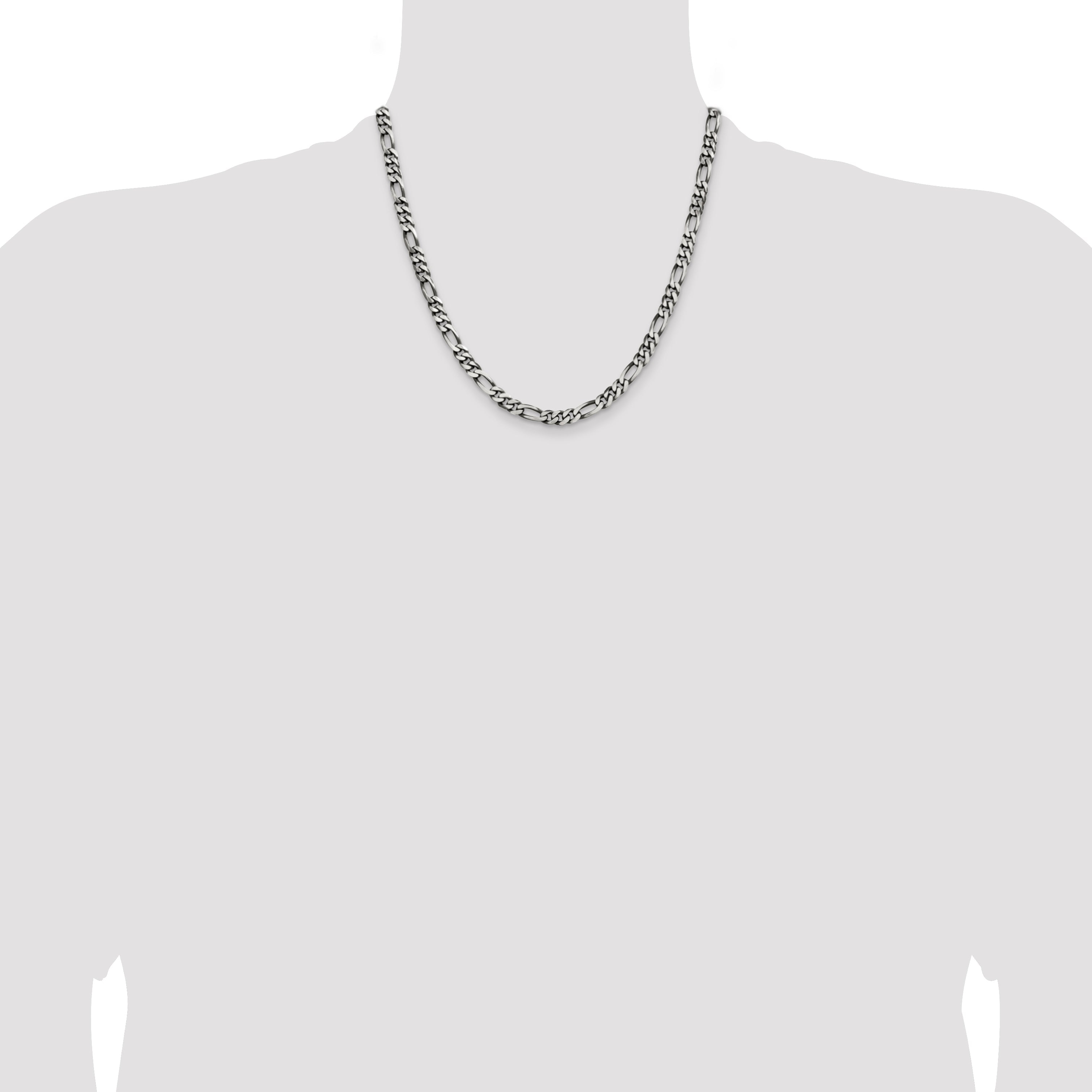 20 Inch Sterling Silver Antiqued 5.5mm Figaro Chain Necklace