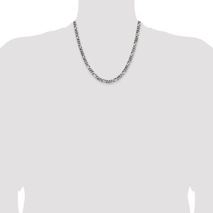 20 Inch Sterling Silver Antiqued 5.5mm Figaro Chain Necklace