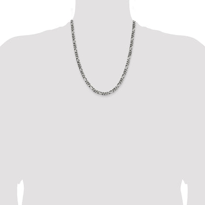 22 Inch Sterling Silver Antiqued 5.5mm Figaro Chain Necklace