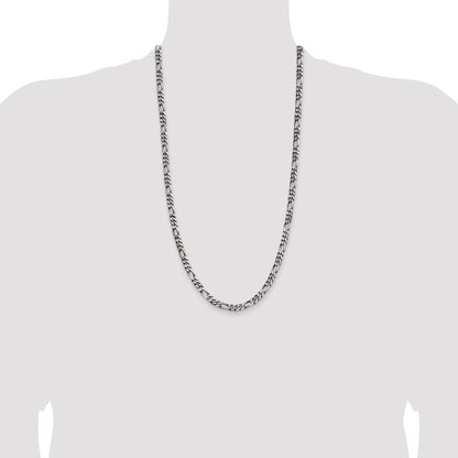 28 Inch Sterling Silver Antiqued 5.5mm Figaro Chain Necklace