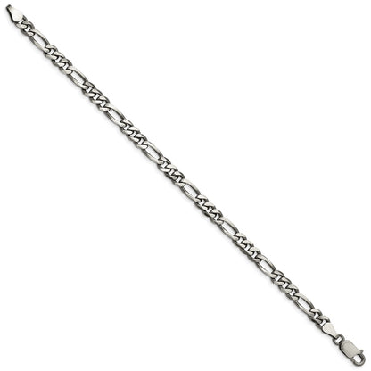 8 Inch Sterling Silver Antiqued 5.5mm Figaro Chain Bracelet