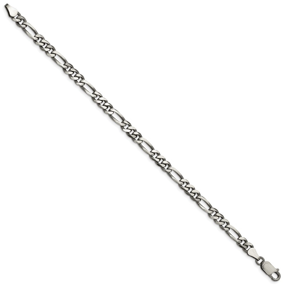 7 Inch Sterling Silver Antiqued 5.5mm Figaro Chain Bracelet
