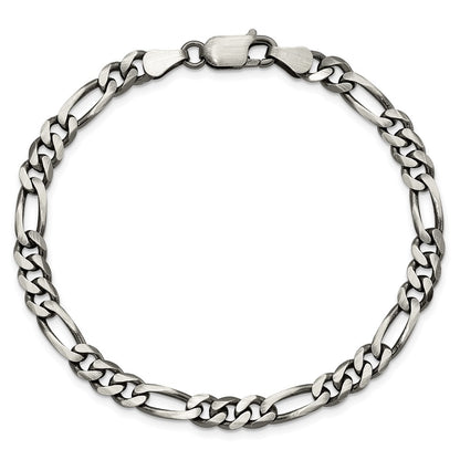 8 Inch Sterling Silver Antiqued 5.5mm Figaro Chain Bracelet