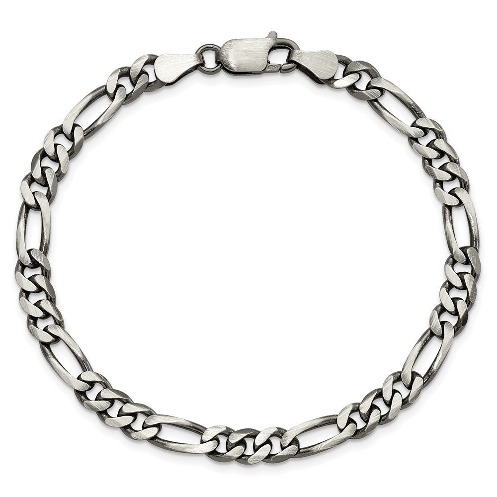 7 Inch Sterling Silver Antiqued 5.5mm Figaro Chain Bracelet